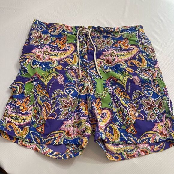 Polo Ralph Lauren VTG Purple Paisley Swim Trunks Shorts Size XL - Picture 1 of 8